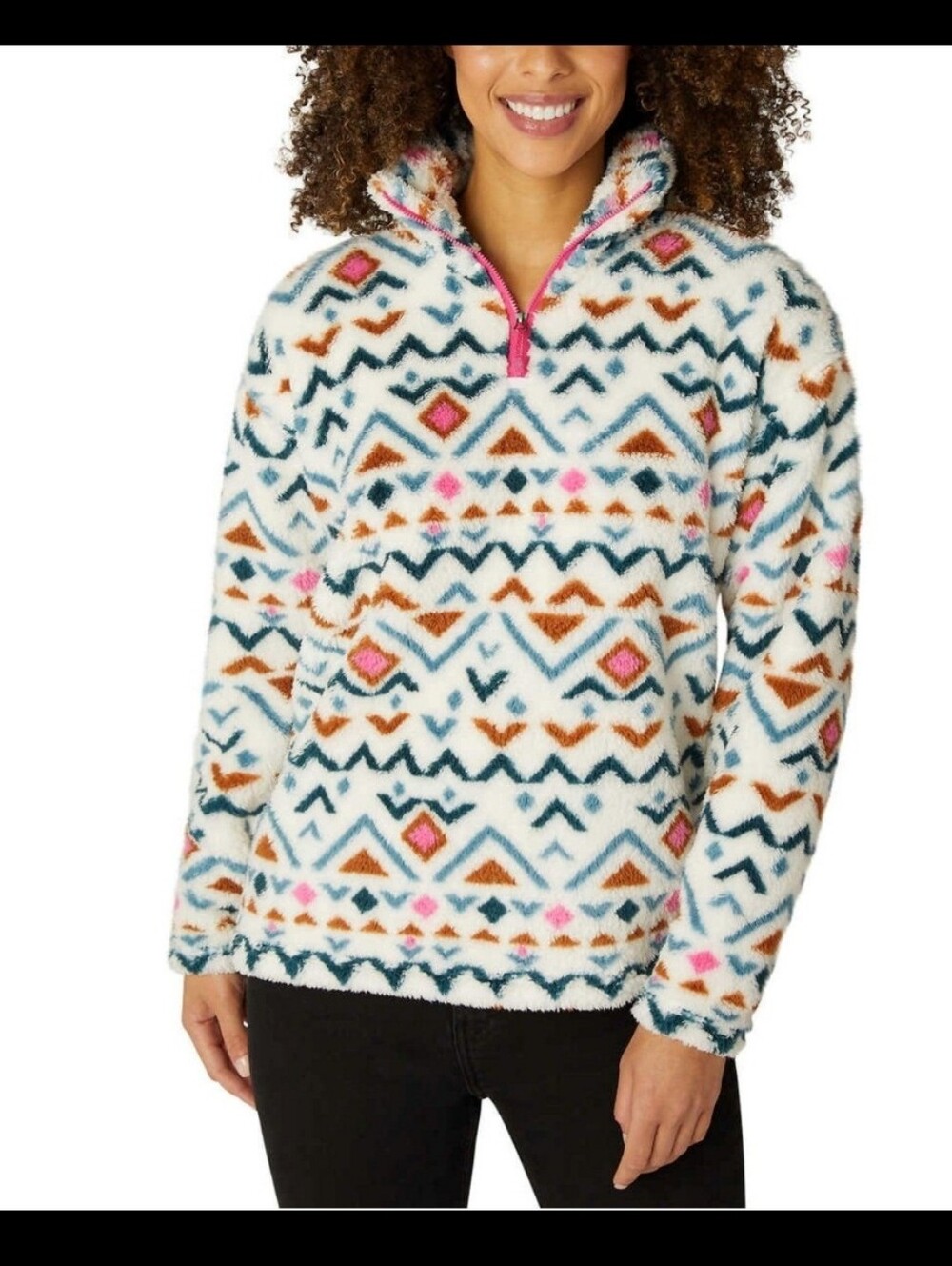 Eddie Bauer Women's L Sherpa Fleece Quarter Zip Southwestern Geometric